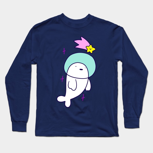 Astronaut Harp Seal and Shooting Star Long Sleeve T-Shirt by saradaboru